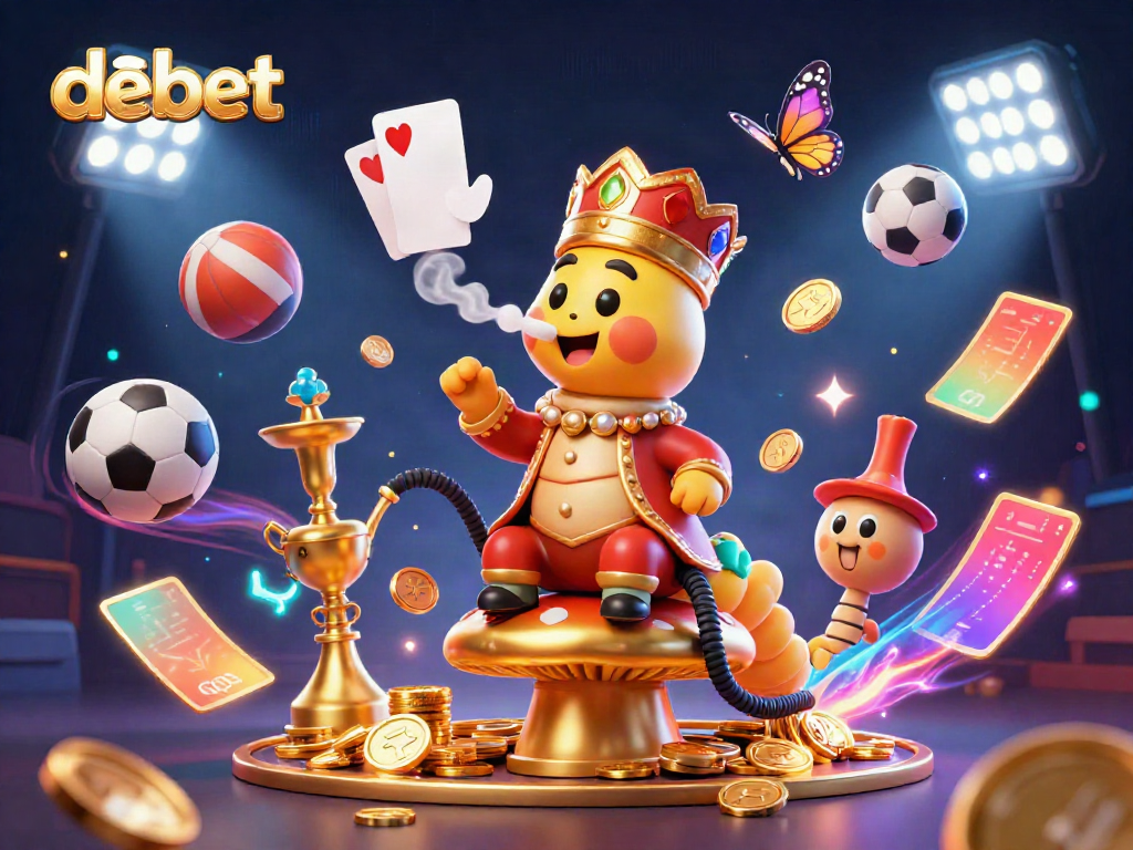 Experience thrilling gaming with debet as a vibrant caterpillar master guides players in a dynamic casino scene.