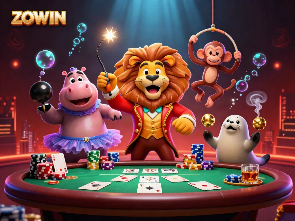 Engage with the vibrant spirit of ZOWIN through a dynamic circus-themed casino scene.