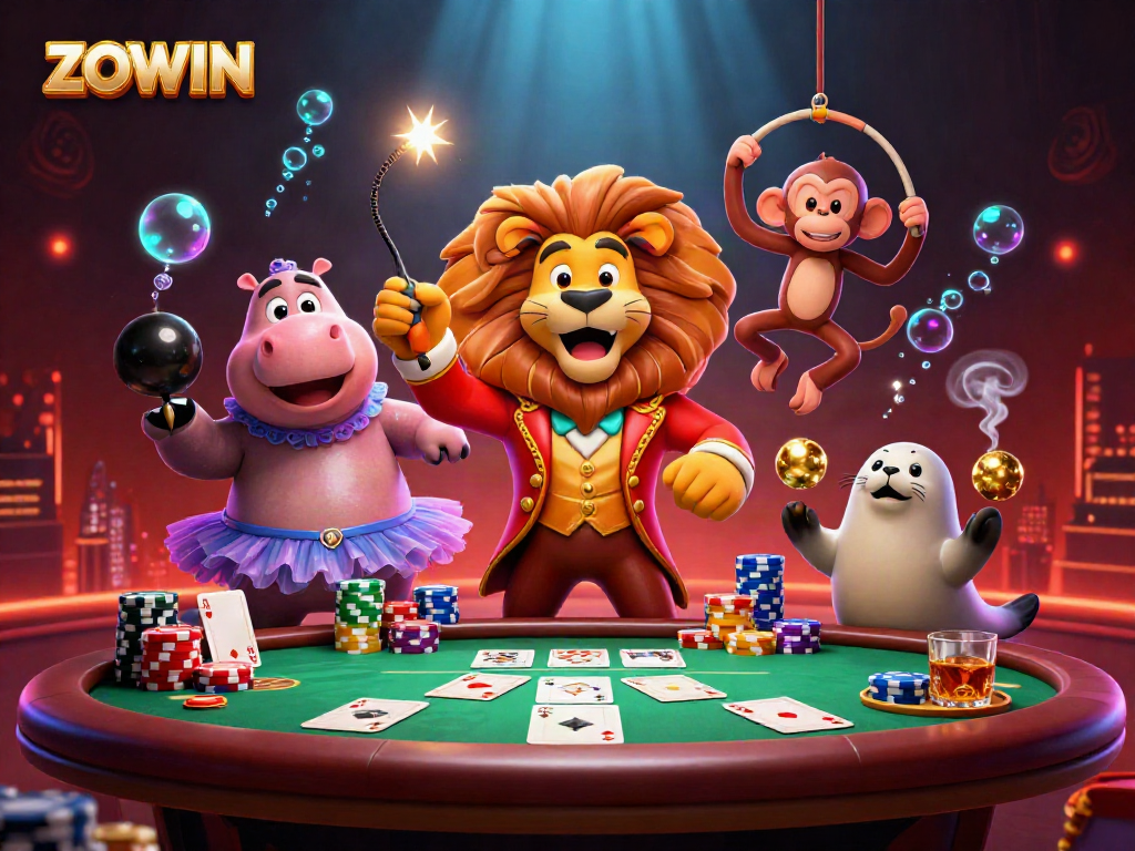 Engage with the vibrant spirit of ZOWIN through a dynamic circus-themed casino scene.