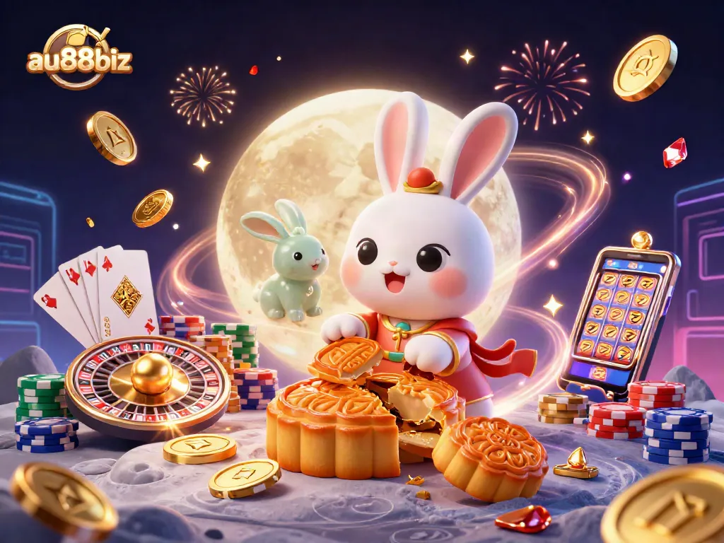 au88biz invites players to win with festive casino fun on the moon featuring moons, poker chips, and vibrant games.
