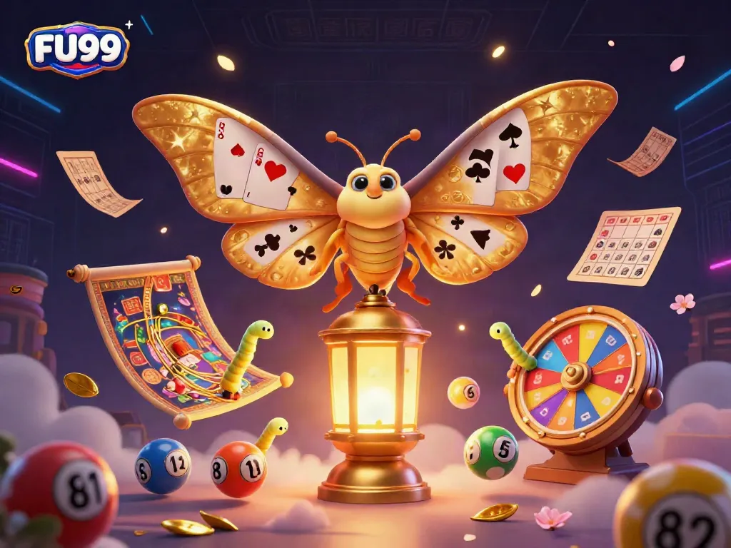 Enjoy vibrant lottery games and casino energy with FU99’s colorful 3D illustration showcasing dynamic scenes.