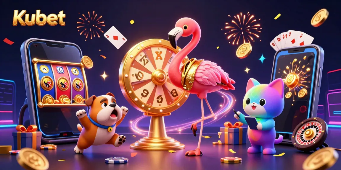 Experience thrilling gameplay at Kubet with a vibrant animated scene showcasing 3D characters and slot game elements.
