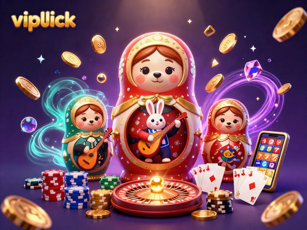 Spin to win at vipluck with a vibrant 3D scene showcasing festive casino elements