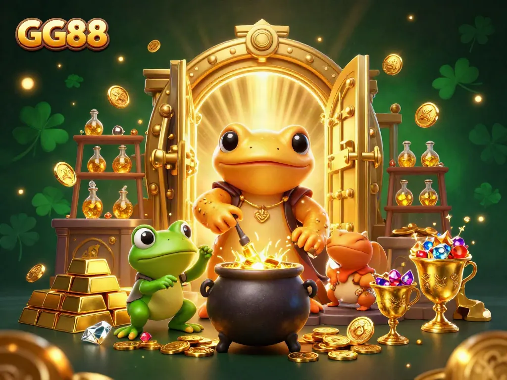 Spin the reels with GG88's vibrant casino magic featuring gold coins and gems.