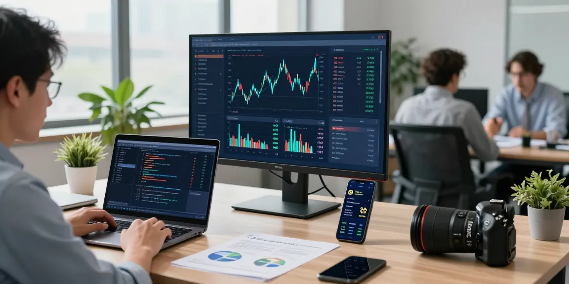 Krypto-Zahlungsgateway-Lösungen in moderner Büroumgebung mit Dashboard-Datenanalyse.