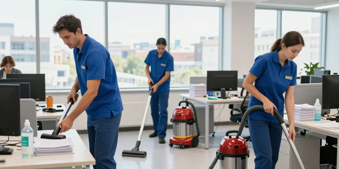 Unterhaltsreinigung Hannover durch ein professionelles Reinigungsteam in einem modernen Büro mit strahlender Sauberkeit und Effizienz.