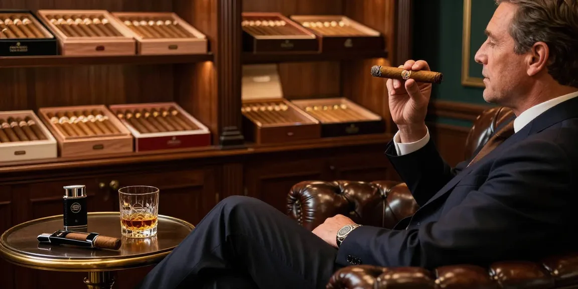 Genießen Echte kubanische Zigarren in luxuriösem Zigarrenlounge mit Whiskey.
