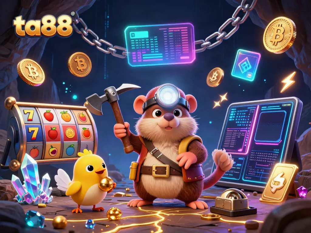 Experience thrilling wins at ta88 with a vibrant cartoon treasure hunter and dynamic casino elements.