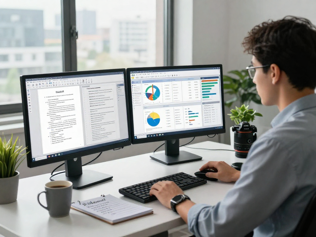 Document fraud detection process with analyst reviewing analysis tools in a modern office.