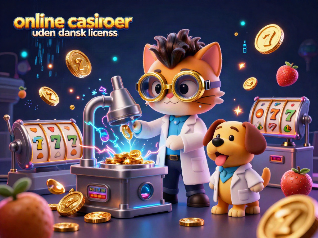 Experience dynamic gameplay with online casinoer uden dansk licens featuring colorful slot reels and animated characters in a vibrant scene.