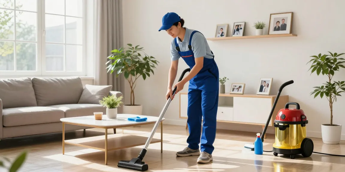 Residential cleaning service for wohnungsreinigung solothurn with professional cleaner in a bright living room.
