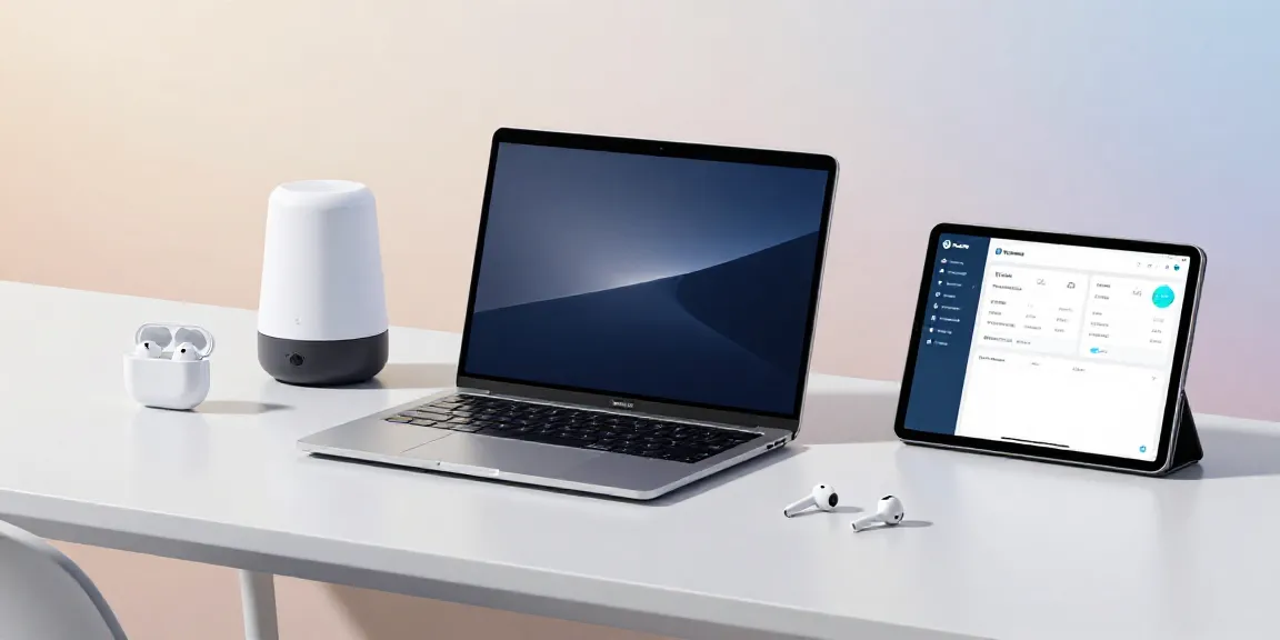 Innovative Gadgets für moderne Softwareentwicklung und Cloud-Lösungen in einem minimalistischen Büro.