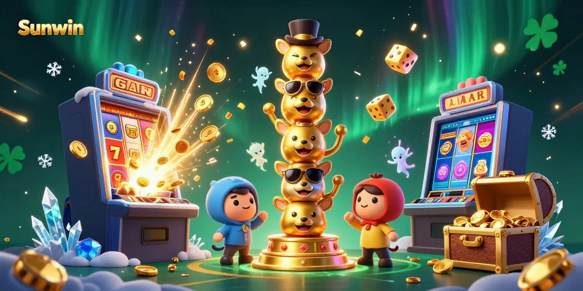 Experience the excitement of Sunwin with vibrant games and jackpots in this immersive 3D scene.