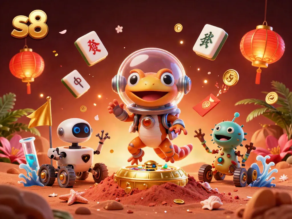 Experience the thrill of s8 with a vibrant Martian casino discovery illustration filled with excitement.