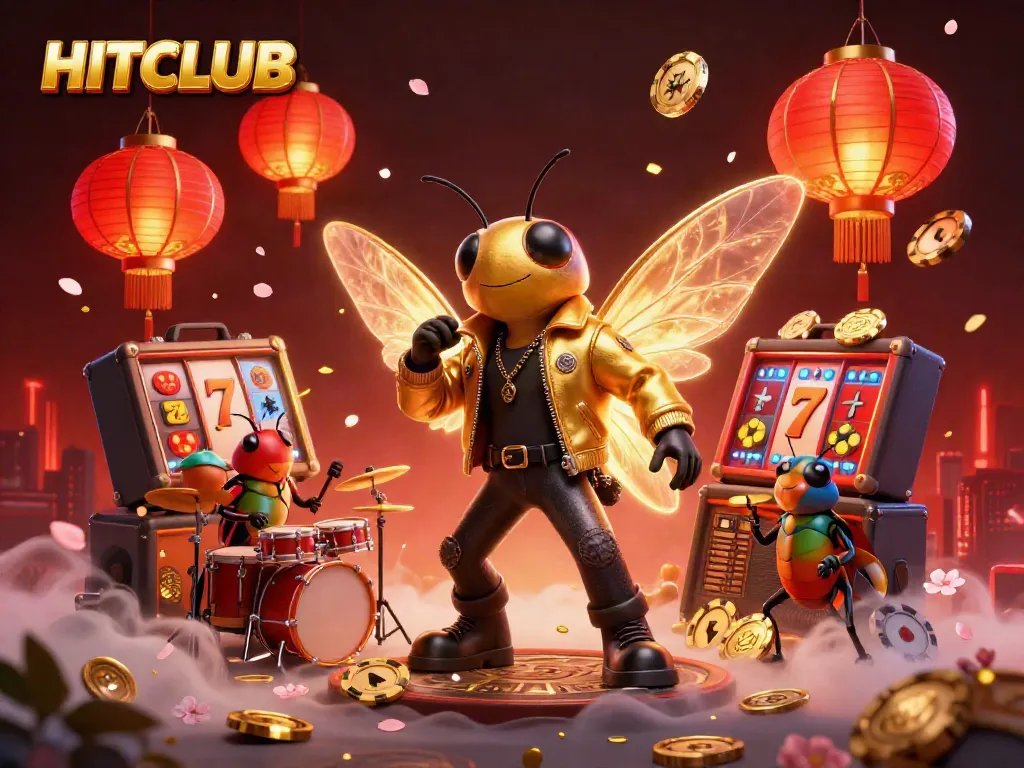HitClub offers thrilling gaming experiences with a festive display of casino elements in a lively atmosphere.