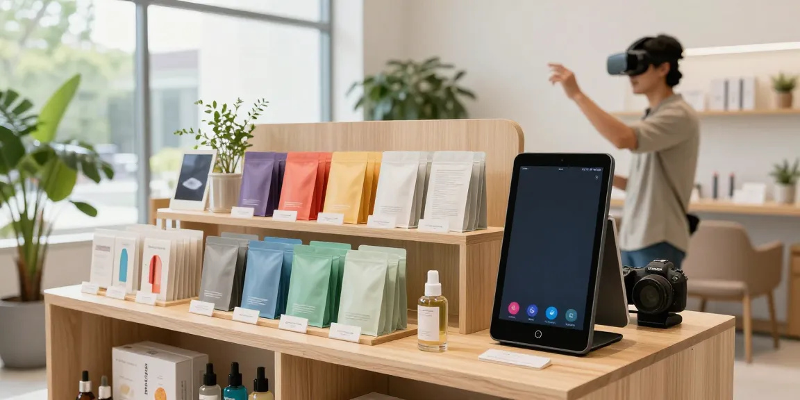 Showcasing high-quality Produkte in an eco-friendly e-commerce showroom with natural lighting.