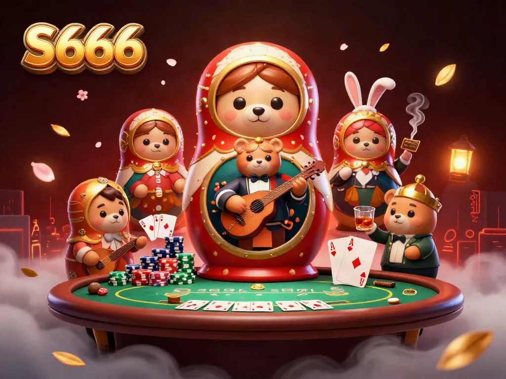 Win big with S666 at a vibrant casino-themed illustration featuring dealers and a dynamic gaming scene.