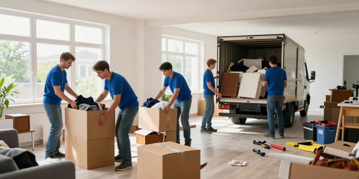 Professionelle Entrümpelung München, Team beim Ausräumen einer Wohnung mit natürlichem Licht.