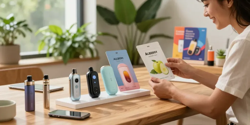 Discover vibrant Flerbar pods flavors on display in an inviting e-commerce setting.