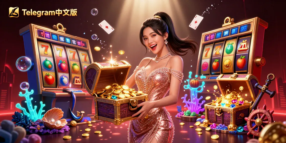 体验Telegram中文版带来的获胜兴奋，一位亚洲女性在这个动态赌场场景中揭开财富的宝箱。