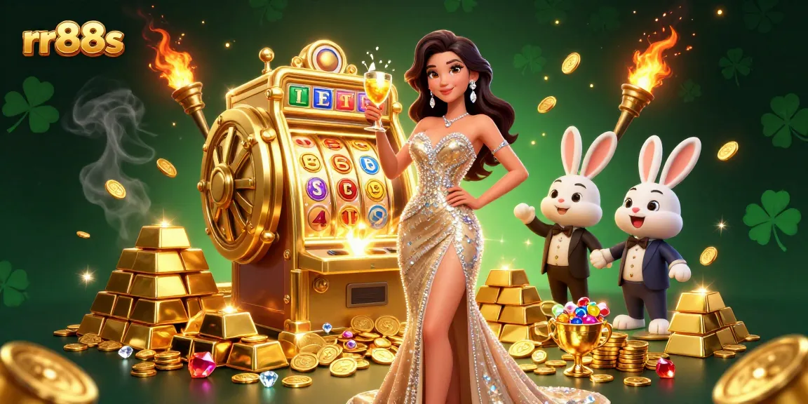 Win big at rr88s with a glamorous casino scene featuring jackpots, coins, and shimmering treasures!
