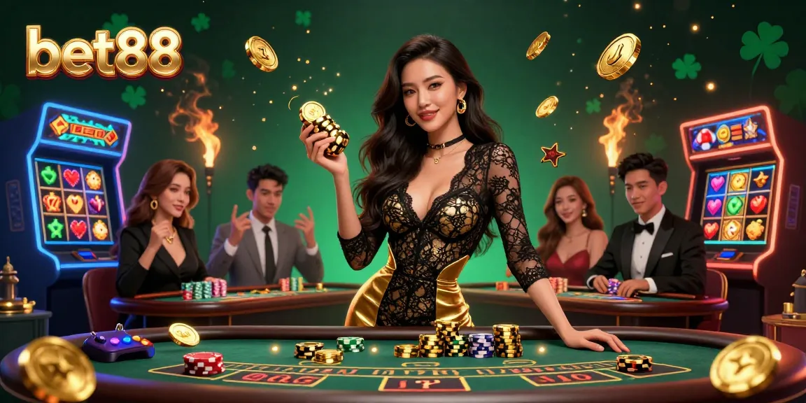 Experience high-stakes gaming excitement at bet88 with glamorous models enjoying baccarat.