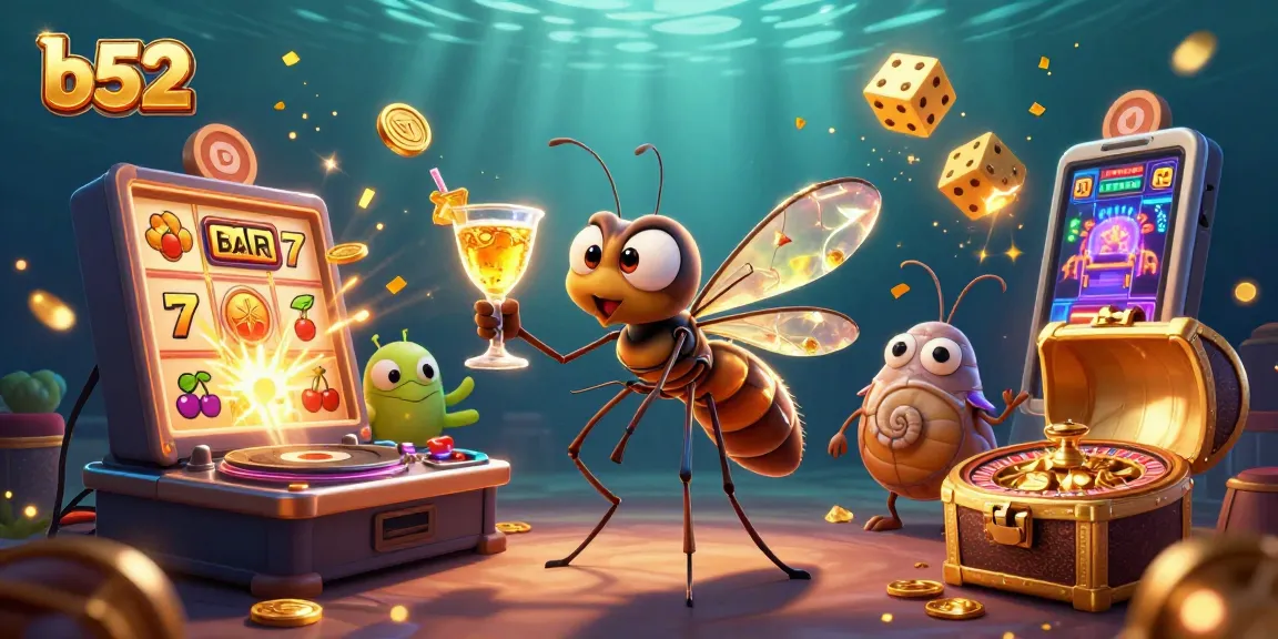 B52 casino mascot brings gaming excitement with a colorful jackpot scene and golden roulette wheel.