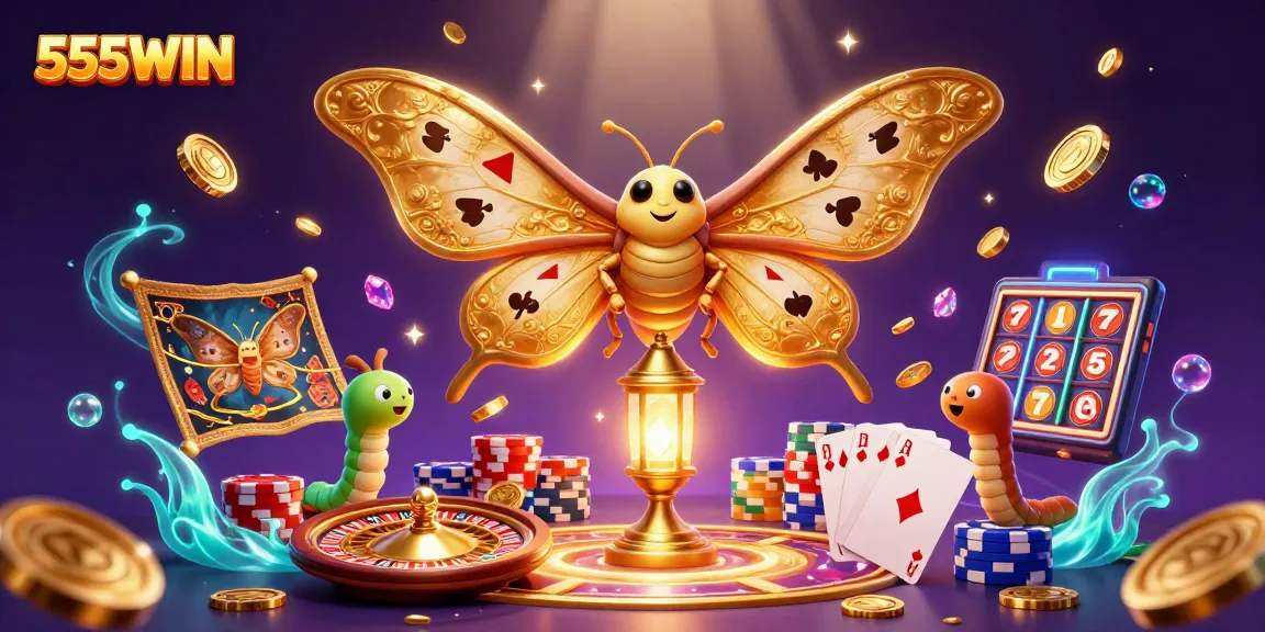 Experience the excitement of 555WIN with magical casino scenes and treasures.