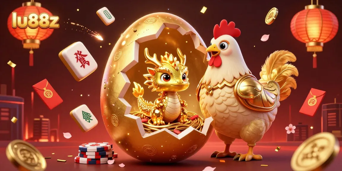lu88z reveals a golden baby dragon among vibrant poker chips in a dazzling casino setting