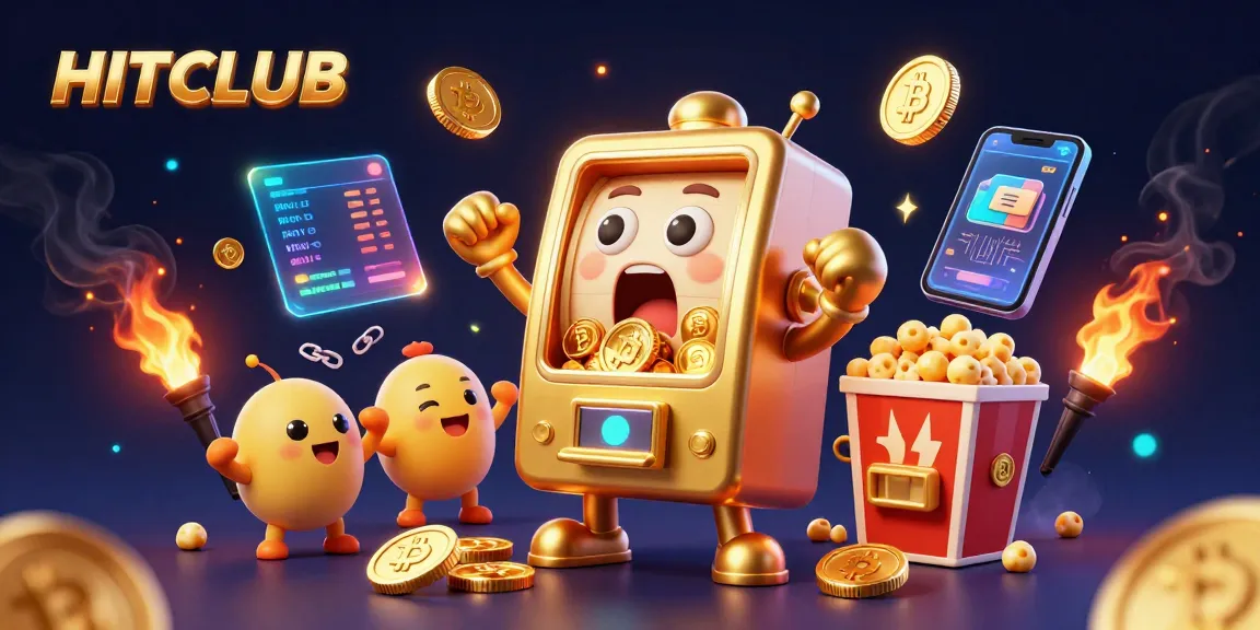 HITCLUB slots celebrates with golden coins bursting from a cheerful slot machine alongside cheerful baby machines.