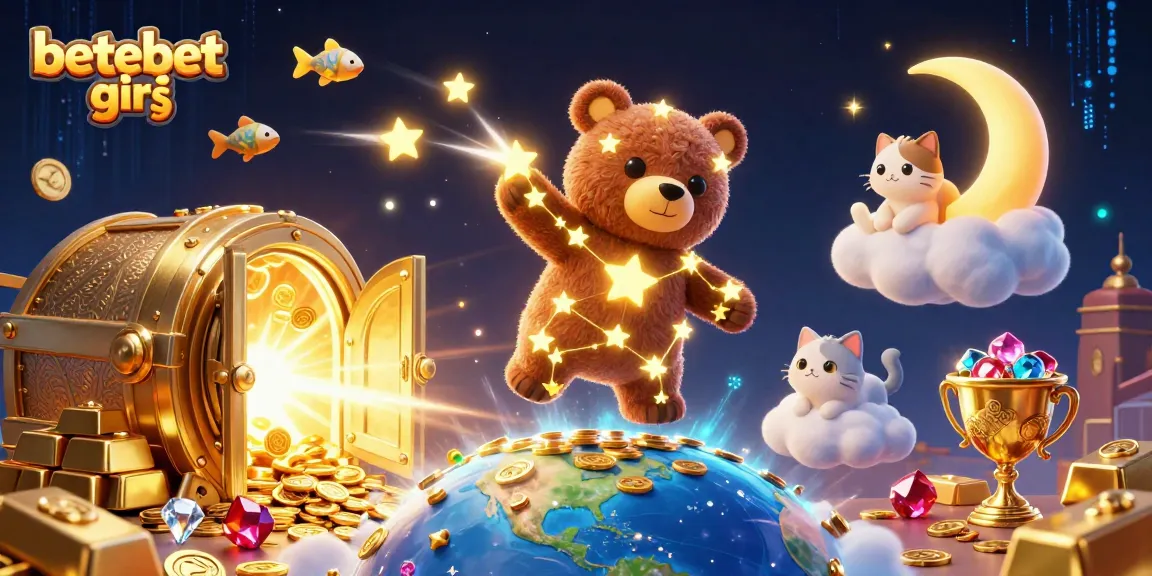 Engage with the betebet giriş experience, featuring vibrant visuals of a constellation bear and treasures.
