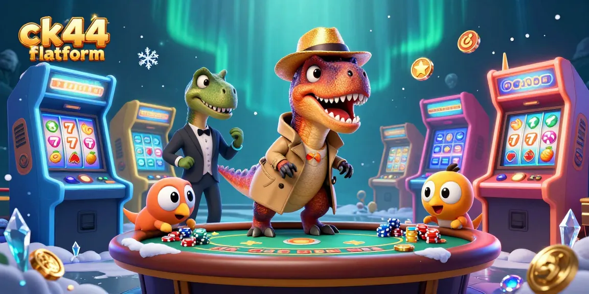 Engage with the ck44 flatform illustrated world where a velociraptor card counter interacts at a vibrant casino table.