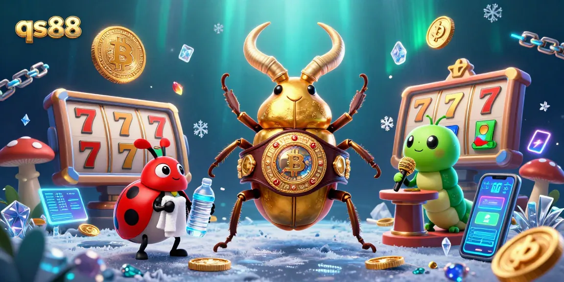Experience the vibrant qs88 casino excitement with detailed slot reels and crypto coins in this dynamic illustration.