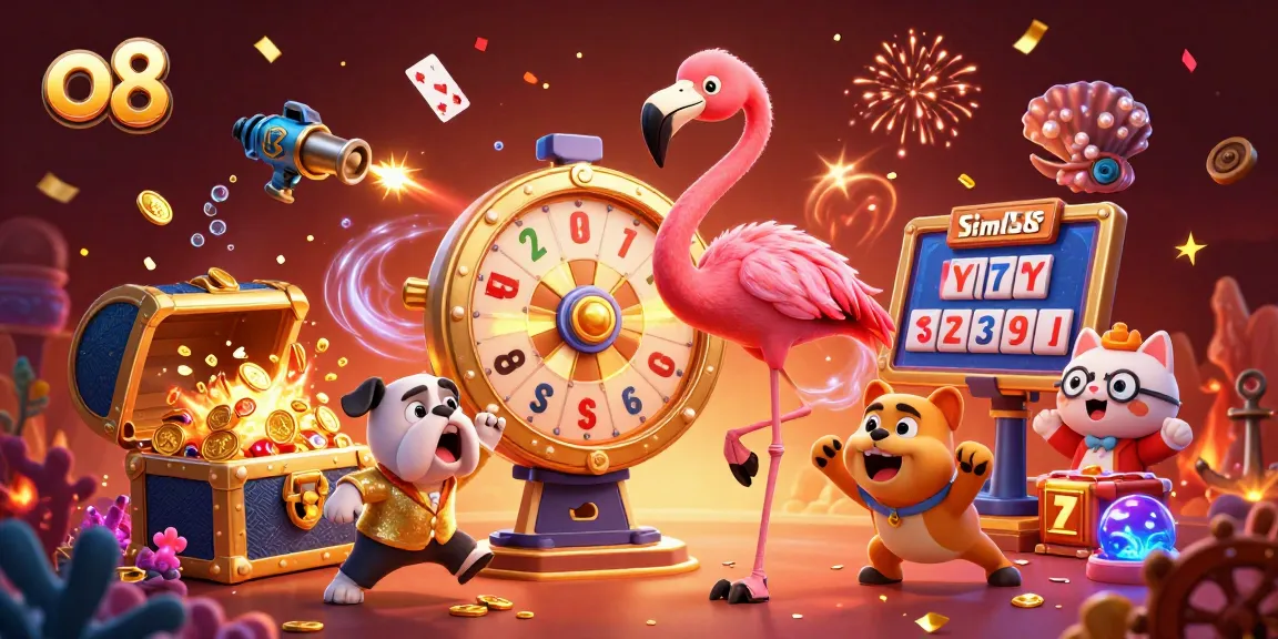 Join the excitement at o8 with a vibrant scene featuring a game show host and prizes in a casino-themed illustration.
