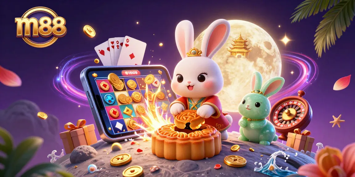Spin to win with m88 in this vibrant casino-themed digital illustration featuring interactive game elements.