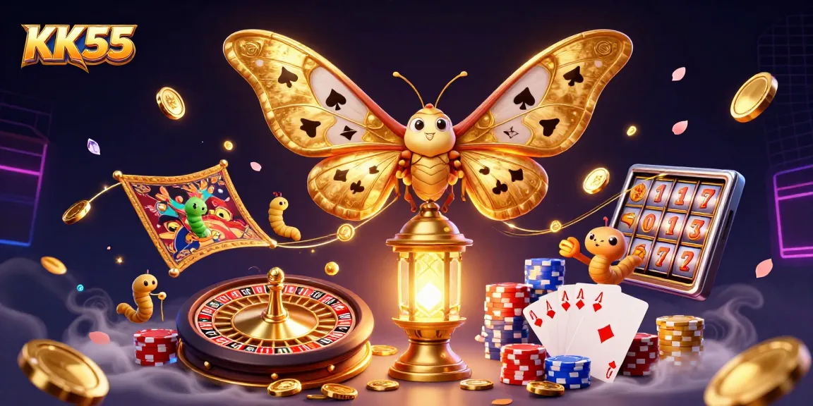 Experience the excitement of KK55 with vibrant casino elements and captivating illustrations.
