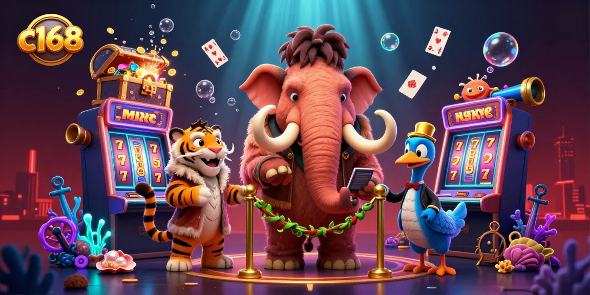 Experience the thrill of c168 as the woolly mammoth bouncer checks IDs in a vibrant casino scene.