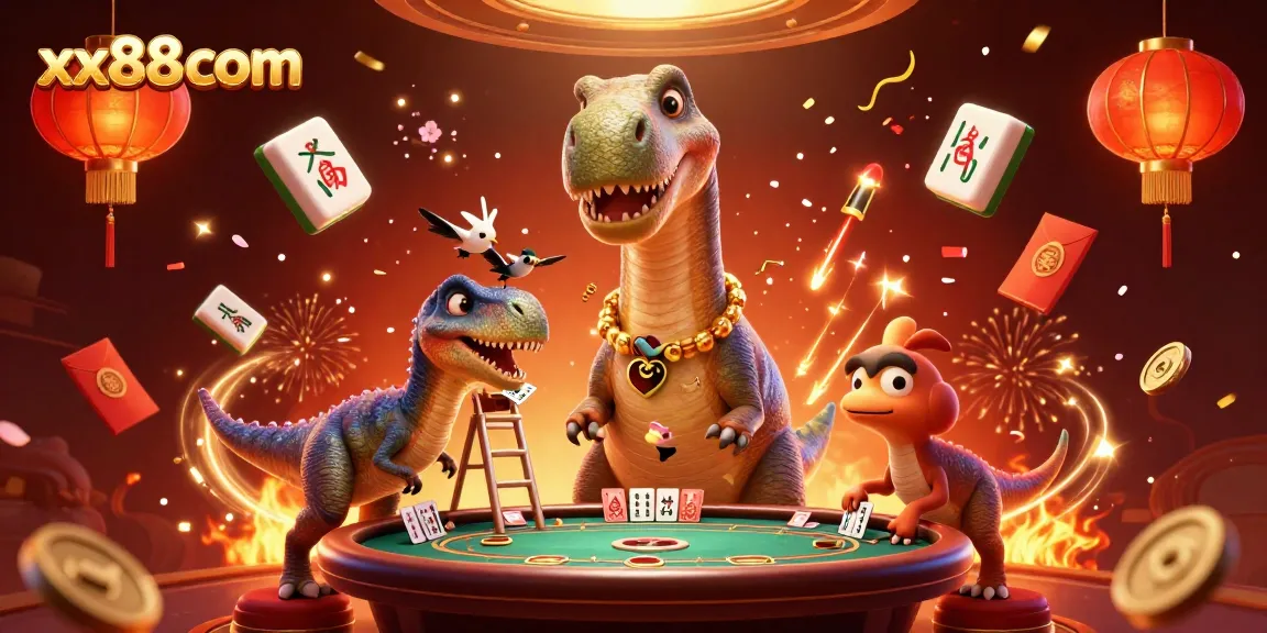 Engage in thrilling gameplay at xx88com with vibrant casino action and 3D cartoon dinosaurs.