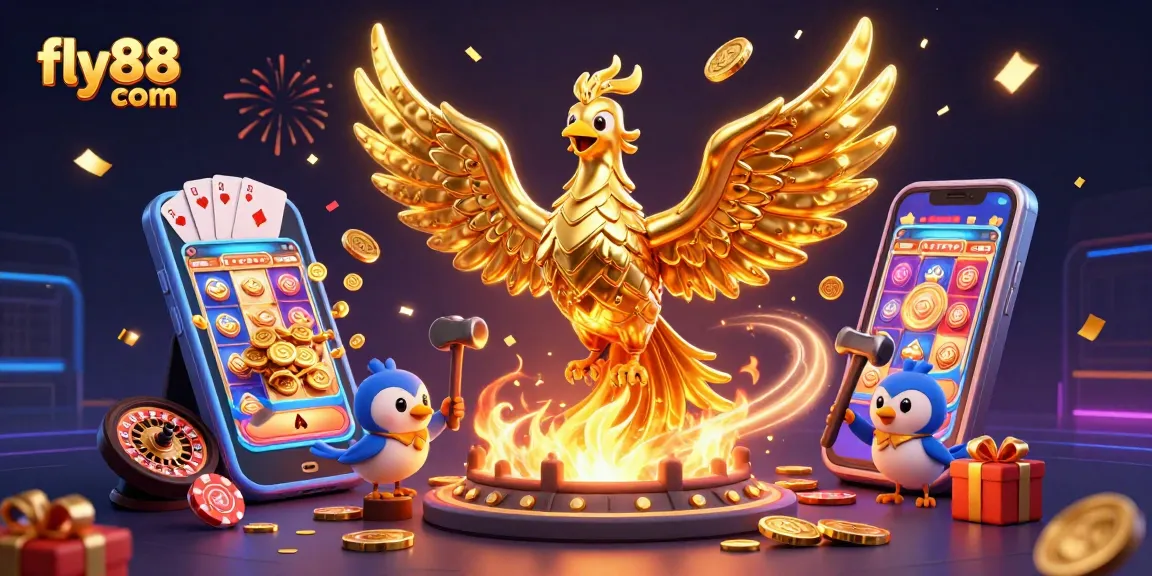 Experience the thrill of fly88 com with an exciting golden phoenix and vibrant casino elements.