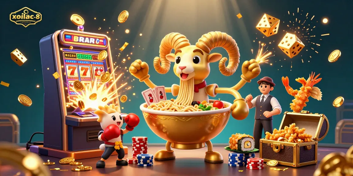 Action-packed xoilac-8 casino illustration with vibrant characters and dynamic gaming elements.