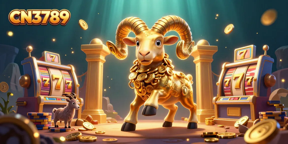 Experience thrilling spins with CN3789's golden ram charging through rich slot game elements and sparkling coins.