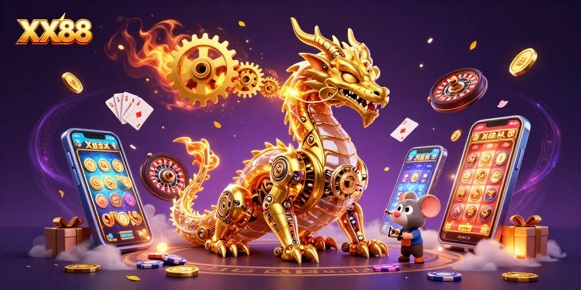 Engage with the magical world of XX88, featuring a golden dragon and vibrant slot games!