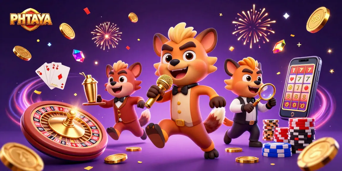 PHTAYA's lively casino illustration with hyenas entertaining in a colorful gaming environment.