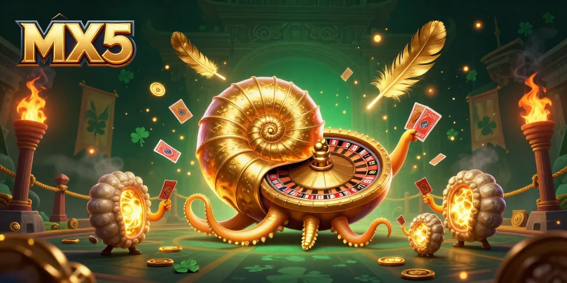 Experience exciting gameplay at MX5 with a vibrant scene featuring a giant nautilus roulette wheel.