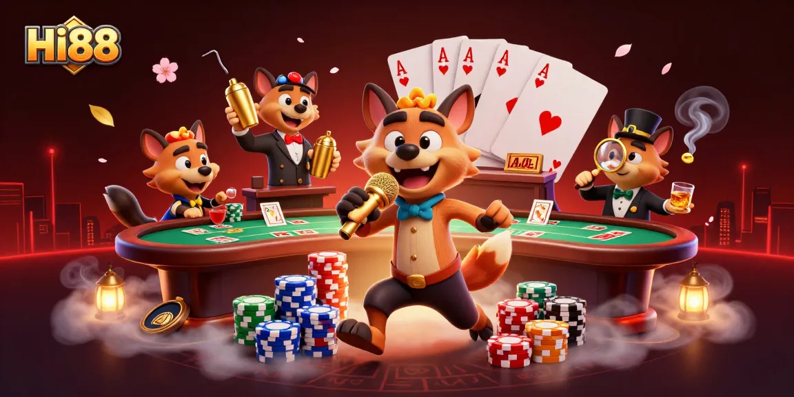 Experience HI88's vibrant casino atmosphere with hyenas hosting a lively comedy show.