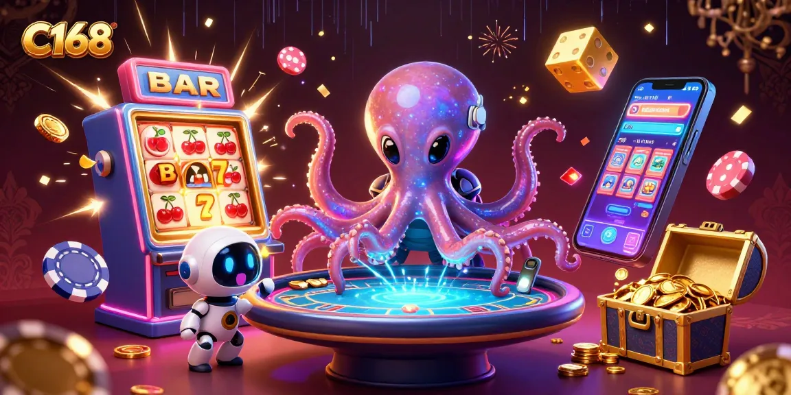 C168 engages players in an exciting 3D alien-themed poker galaxy with an octopus and robot companion.