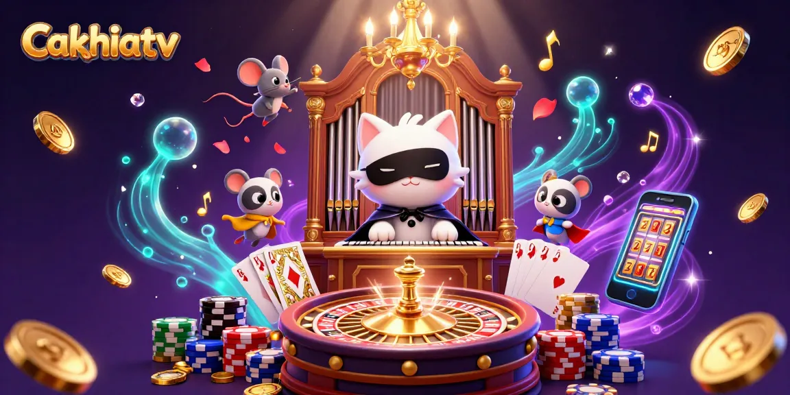 Cakhiatv entertains with dynamic casino action featuring a whimsical cat and mouse in a magical scene.