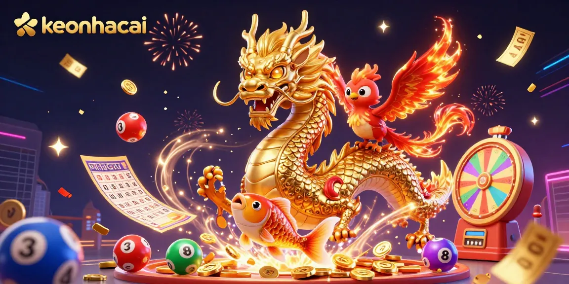Win big with keonhacai amidst vibrant lottery balls and dynamic gaming elements.