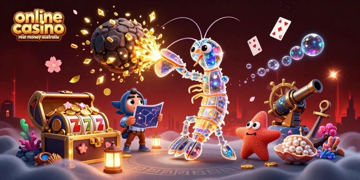 Experience the excitement of online casino real money Australia with a vibrant 3D illustration of a galactic mantis shrimp.