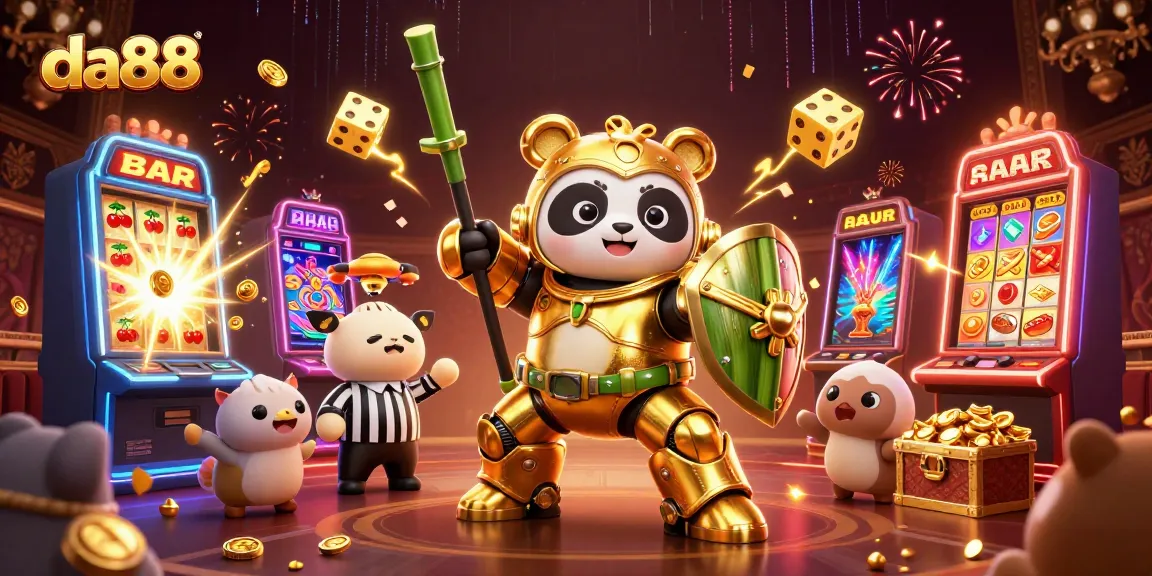 Engage with da88's vibrant 3D casino scene featuring a golden panda and jackpot thrills.